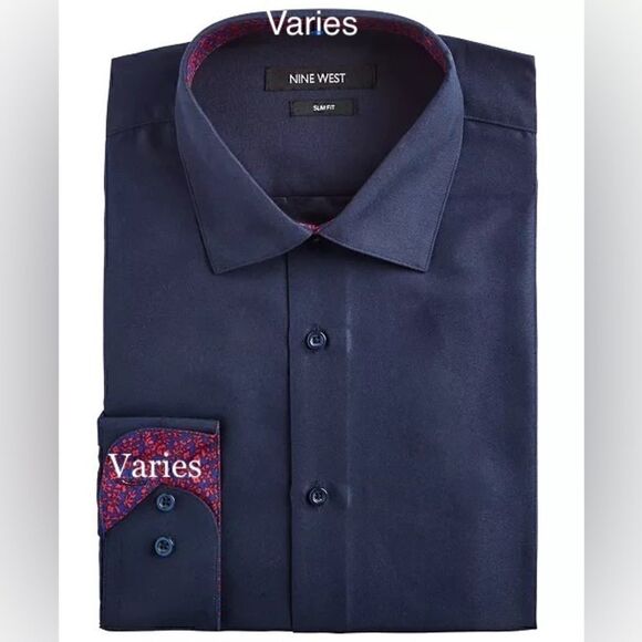 NINE WEST Men's Slim-Fit Wrinkle-Free Stretch DARK NAVY M (15-15 1/2) 32/33 - Picture 1 of 13